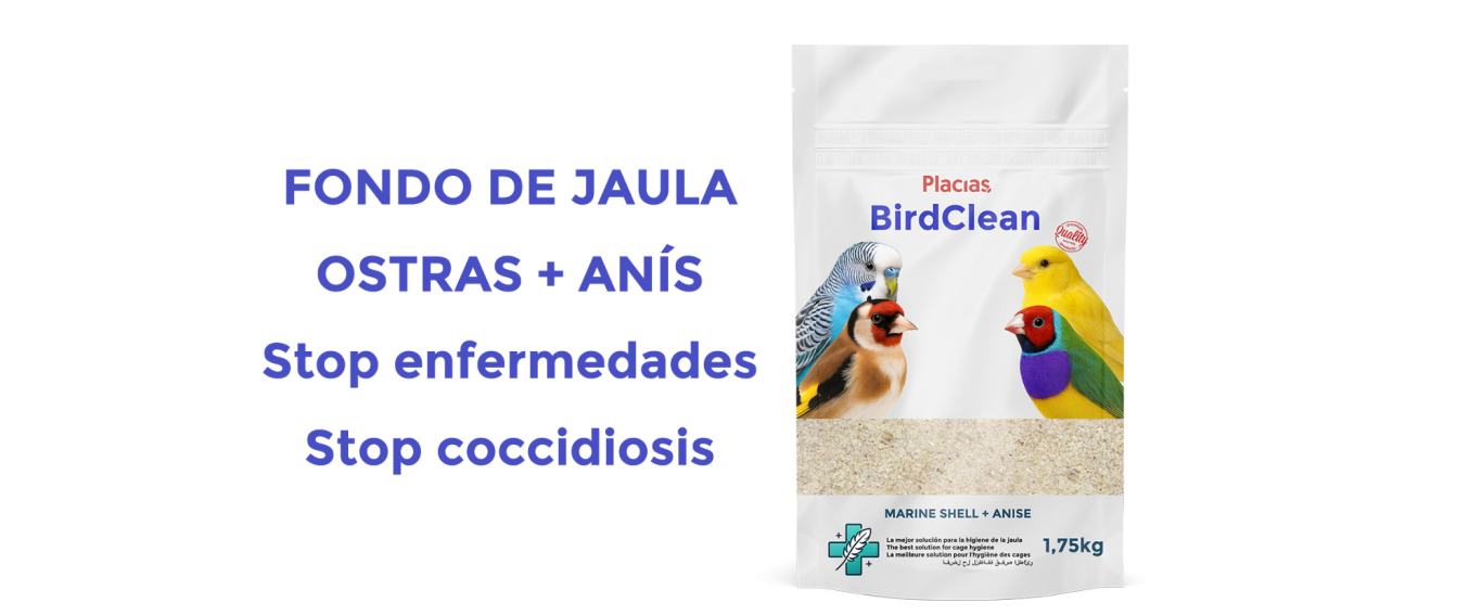 Envase fondo de jaula Envase de fondo de jaula para aves, con texto informativo sobre su uso y beneficios.